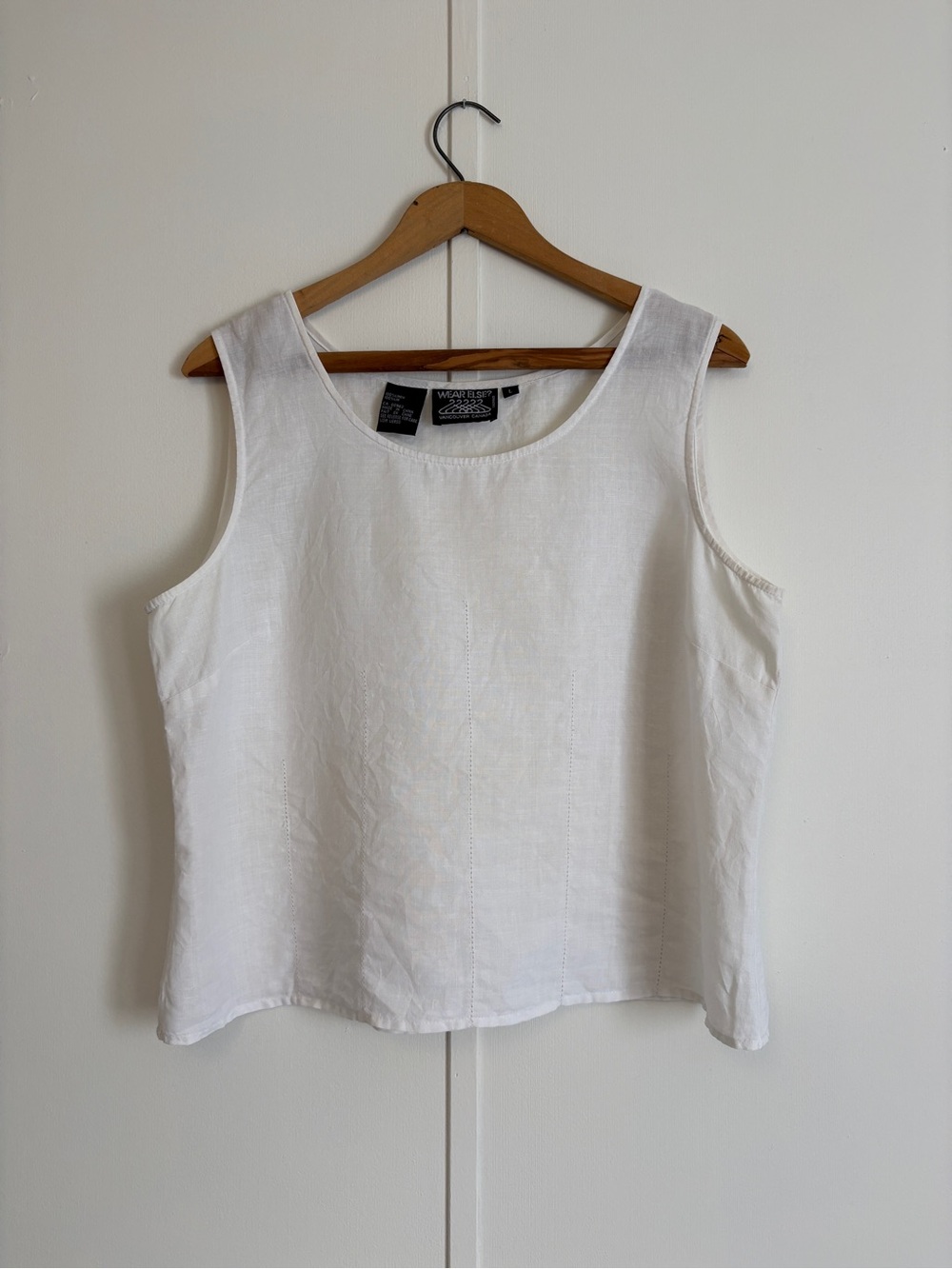 Women's White Linen Scoop Neck Tank Top